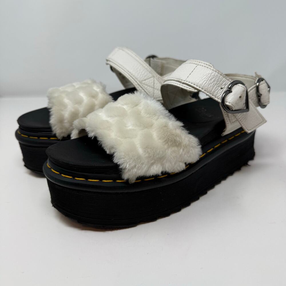 Dr. Martens Sandals Women's 9 White Voss Quad Fluffy Lug Sole Preppy Luxury - Picture 2 of 16